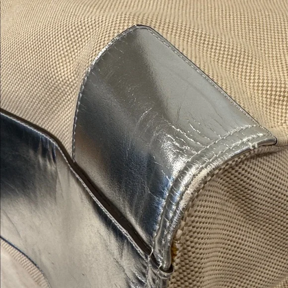 Tory Burch Tote Ella Canvas Silver Cream Logo Bag - Picture 15 of 17